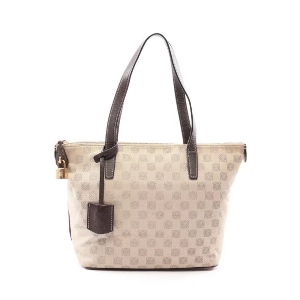Loewe Anagram Tote Bag Canvas Leather Beige Cream Brown